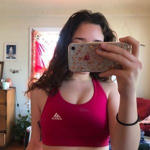 Bright pink adidas sports bra
